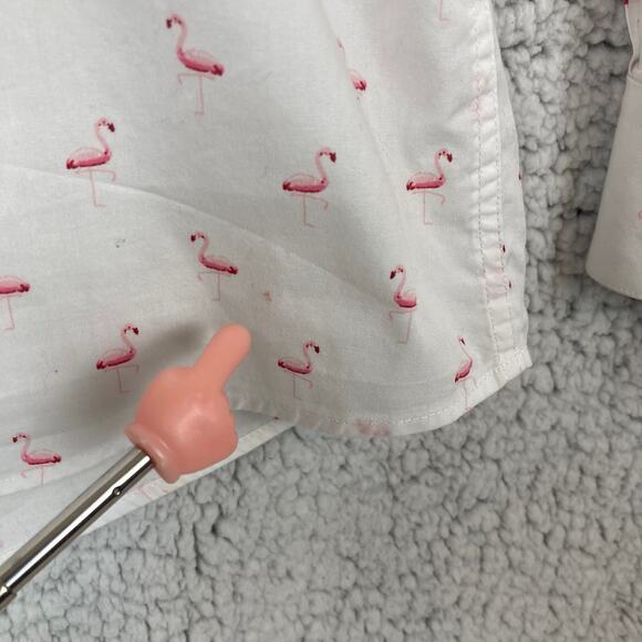 Bar III Organic Cotton Button Shirt Mens L 16 White Pink Flamingos Long Sleeve - Picture 7 of 10